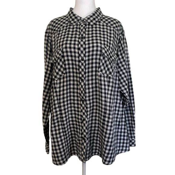 Torrid Tops - Torrid Black Check Plaid Buttons Women's 4X  Lined Shirt 100% cotton